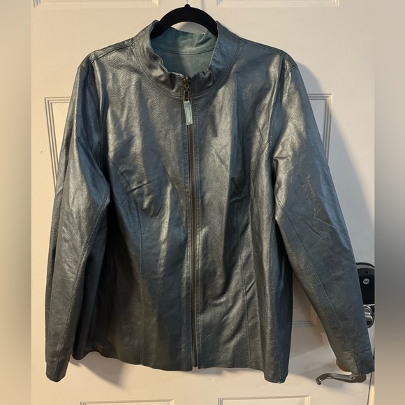 Vintage Reversible Suede Leather Jacket Lightweight Woman’s Blue Retro Shacket - Picture 13 of 16